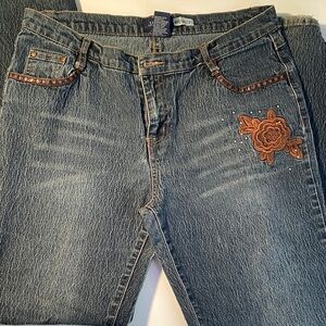 Jazzie Stretch Designer Jeans 11/12 Copper Rose Embroidered and Jeweled
